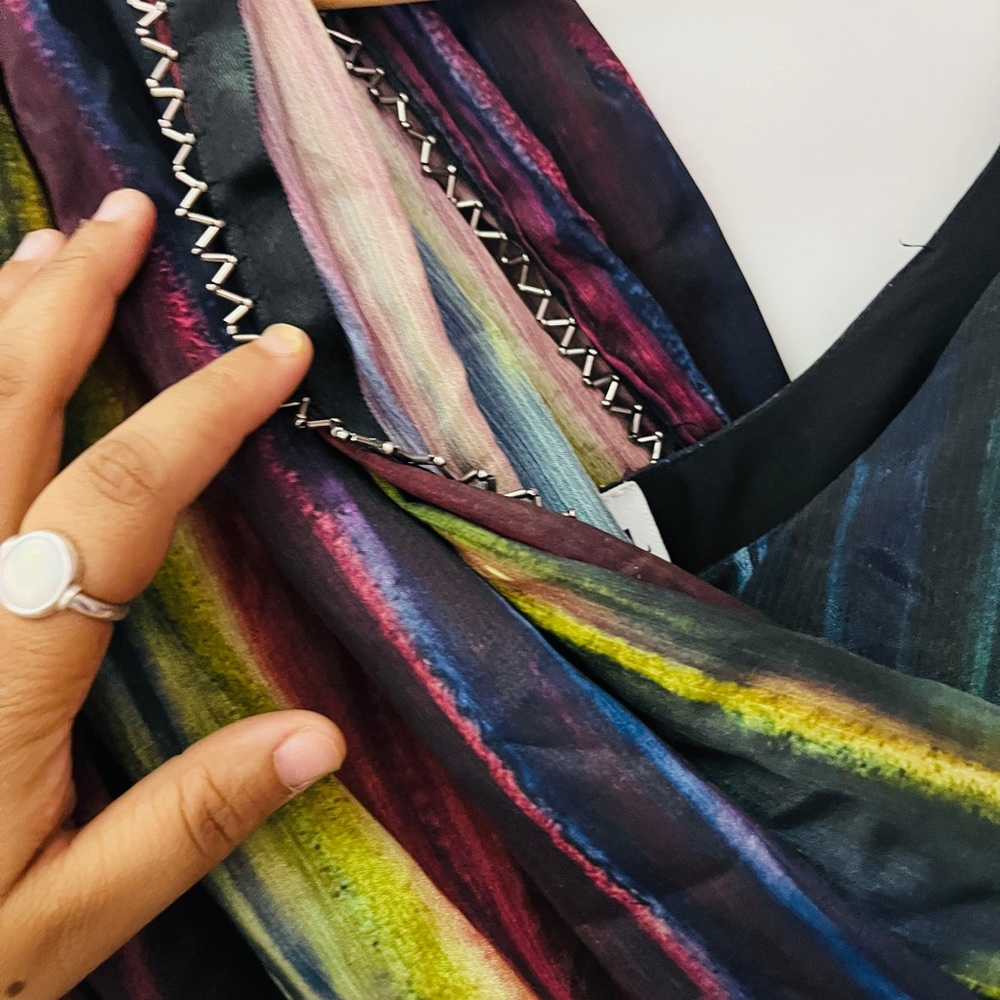 Black Multi colour gown , off shoulder with belt ! - Picture 4 of 13